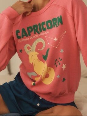 Anthropologie Carolina Zodiac Capricorn Midnight Rider Pink Logo Crewneck Small